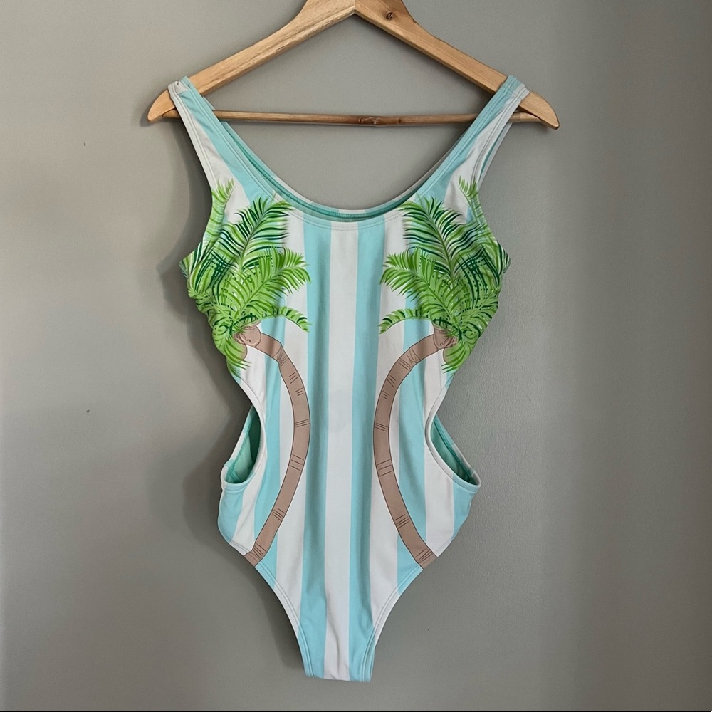 PalmTree Stripes Novelty One Piece Bathing Suit
